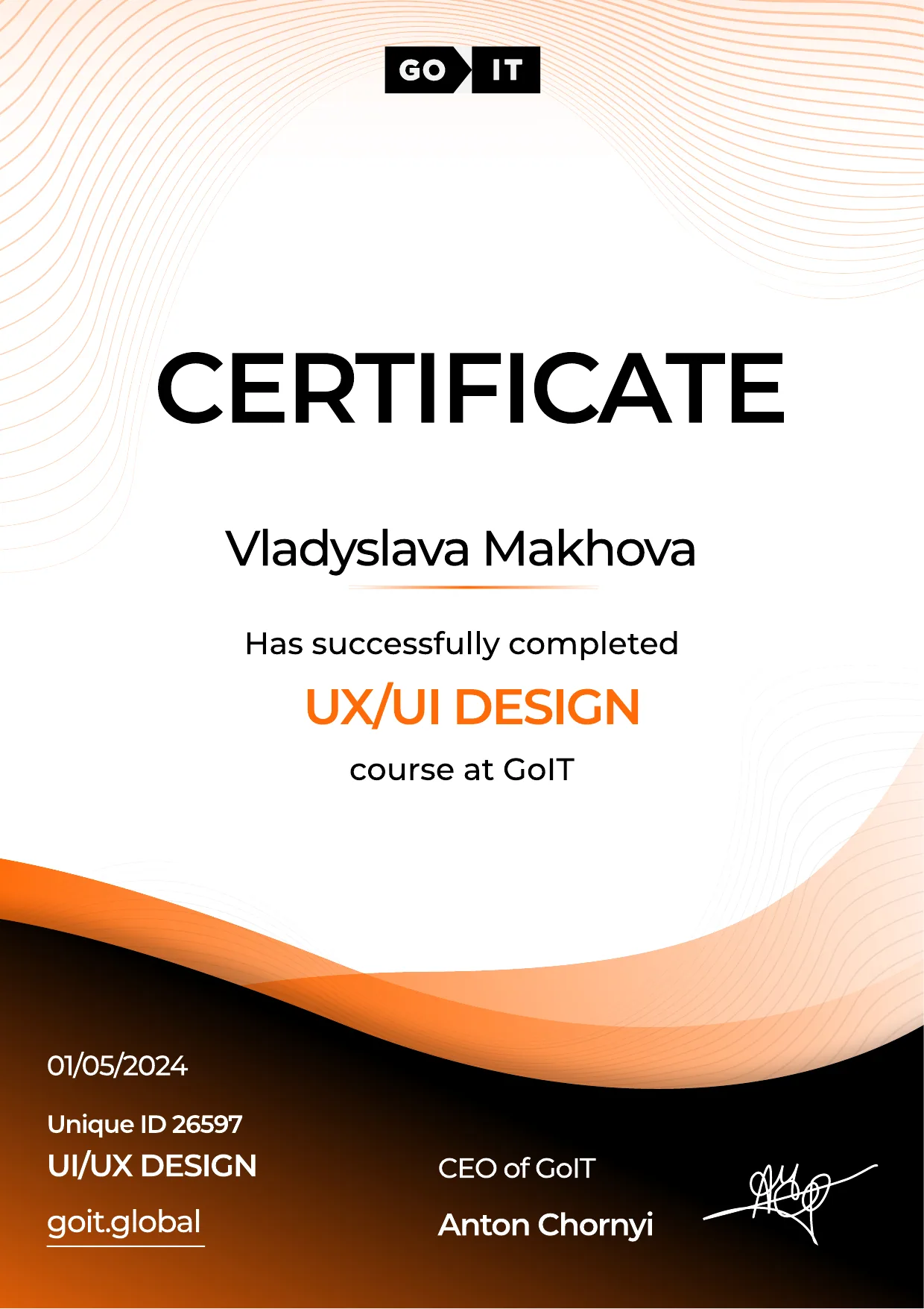 UX/UI design course certificate