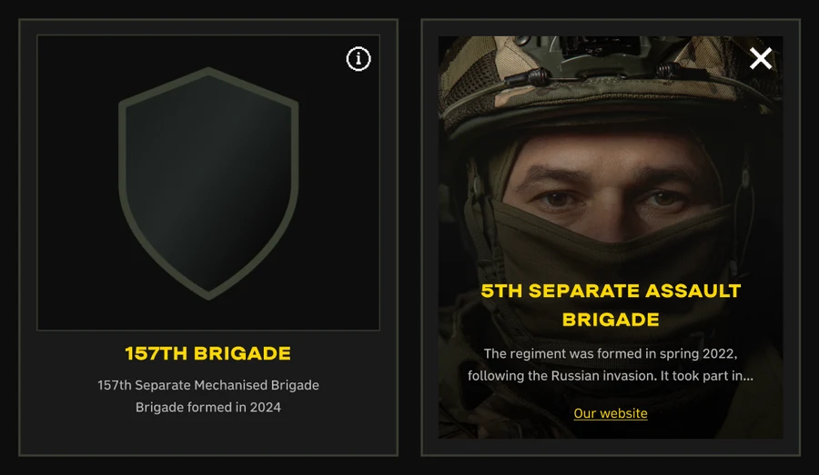 Unit card in two states — the empty placeholder and one filled with a brigade photo